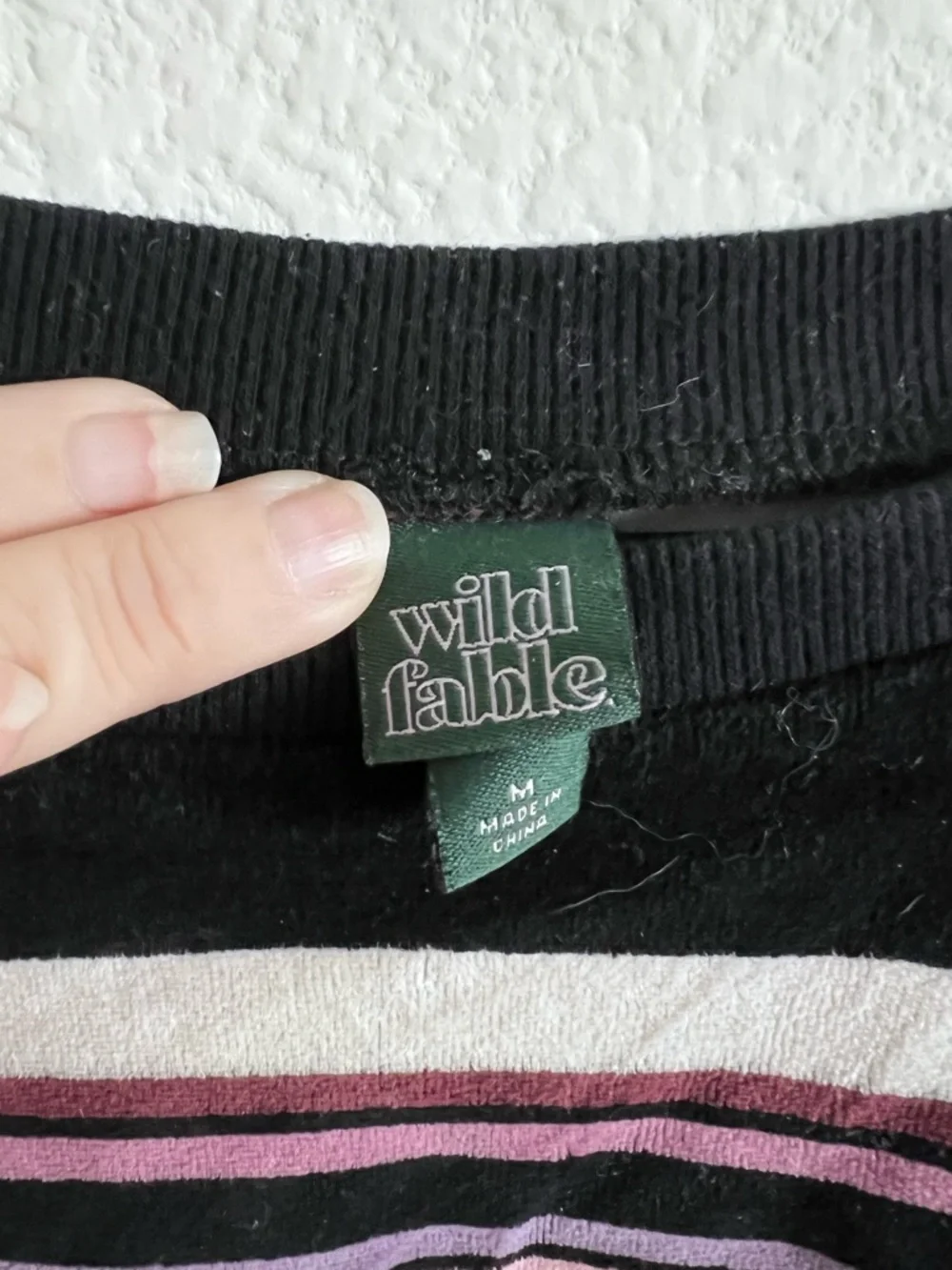 wild fable Black velvet Cropped Sweater with Pink & Purple Stripes - Picture 3 of 3